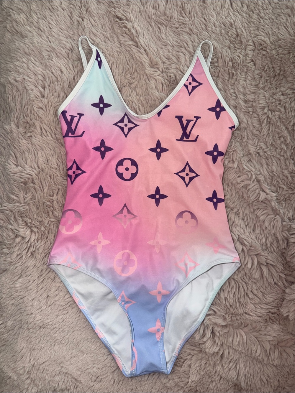 Woman XS OR Girls 13-14-15 yearPink Gradient One-Piece Swim Suit with Logo Print